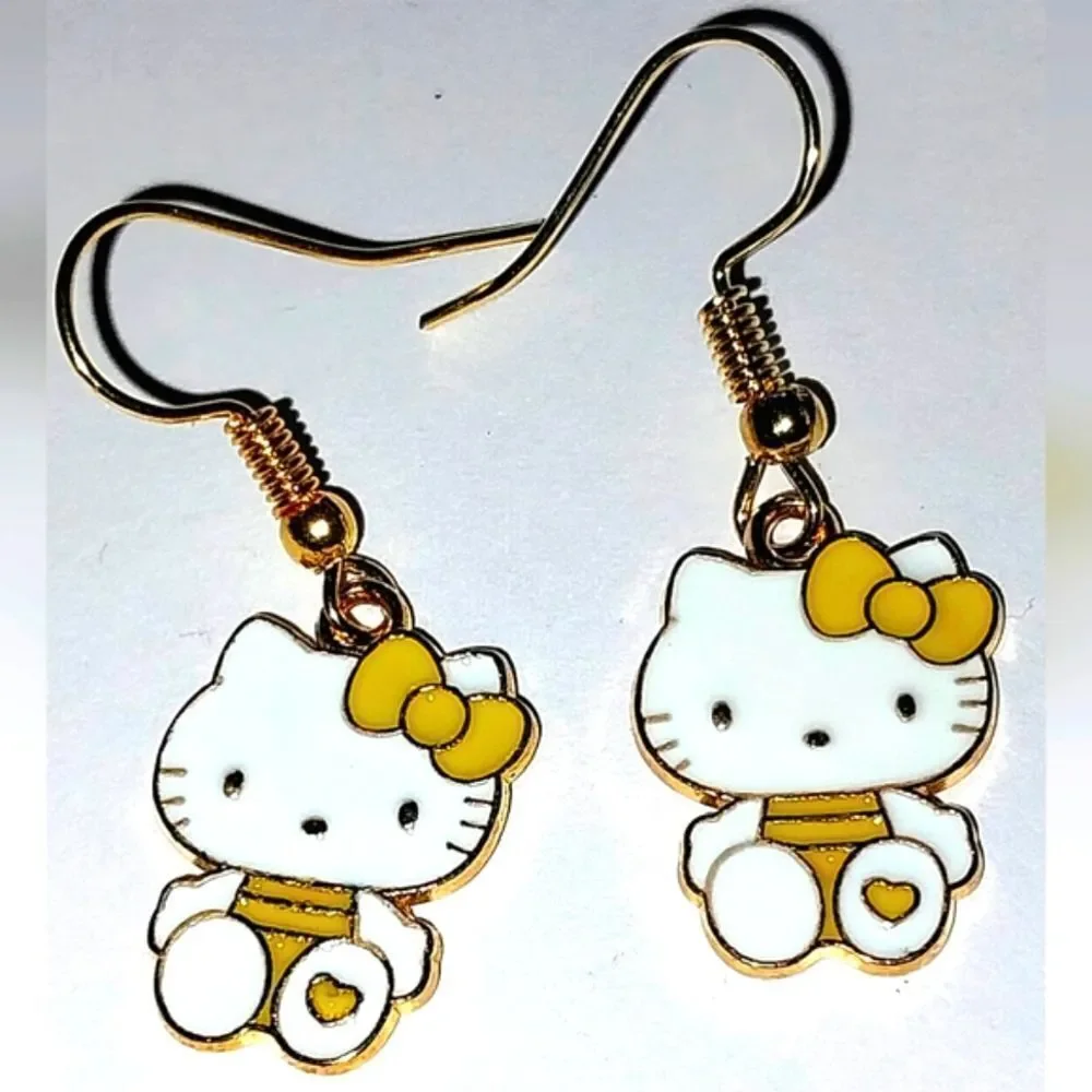 Whimsical character kitty dangle earrings for girls and women